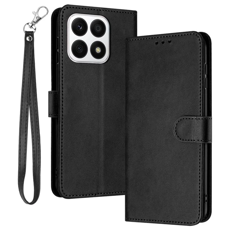 Wholesale Phone Cases for Honor X8a 4G Leather Wallet Cell Phone Stand Calf Texture Cover - Black