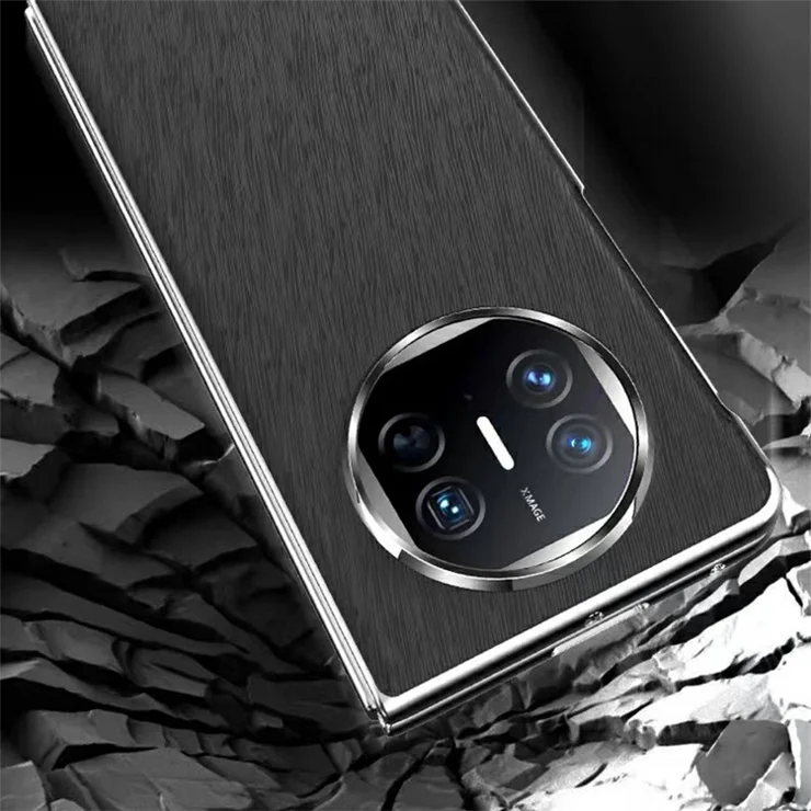 For Huawei Mate X5 Case Electroplated PU Leather+PC Phone Shell with Tempered Glass Screen Film - Black