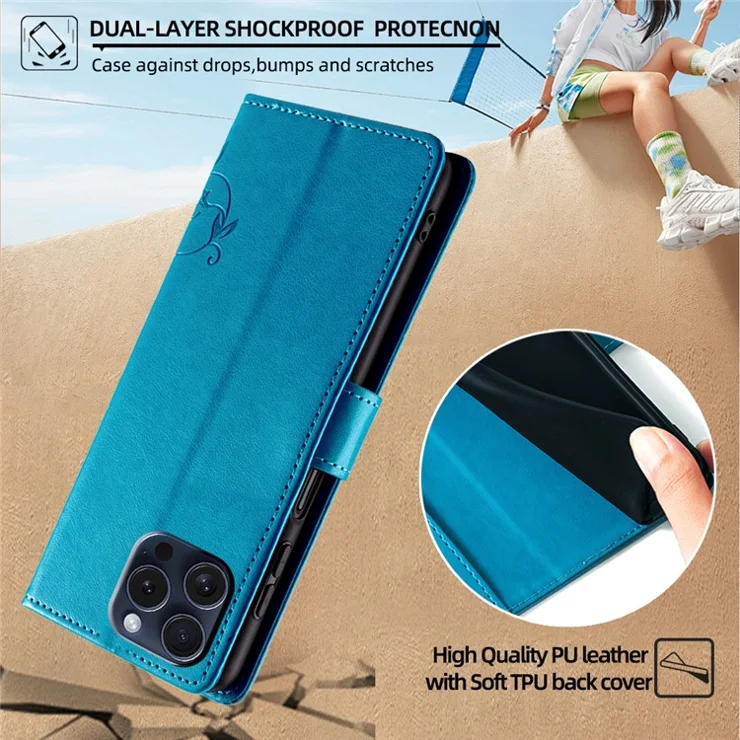 For itel A70 Phone Case Butterfly Flower Imprint PU Leather Wallet Cover - Blue