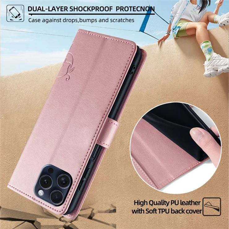For itel A70 Phone Case Butterfly Flower Imprint PU Leather Wallet Cover - Rose Gold