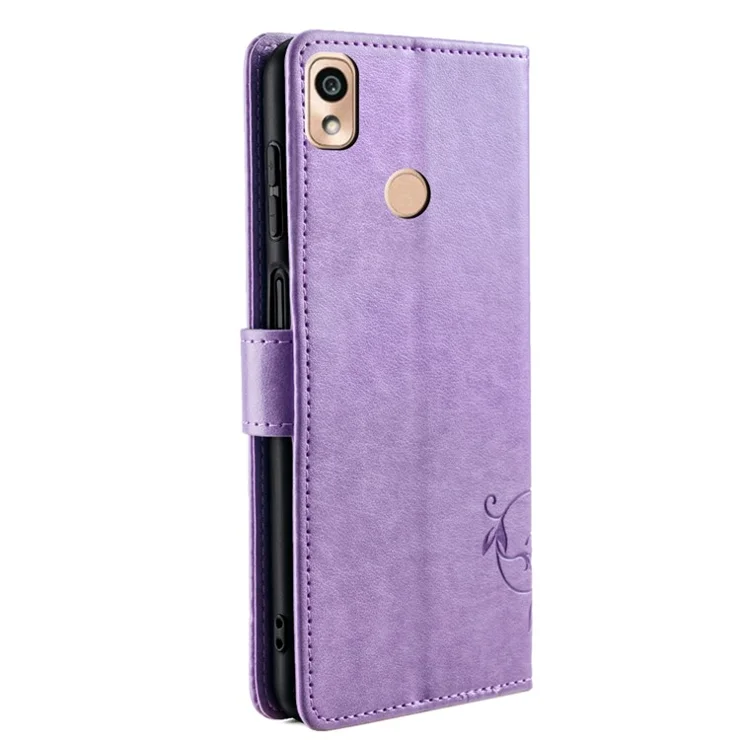 For Kyocera KY-51B Case Butterfly Flower PU Leather Magnetic Clasp Wallet Flip Phone Cover - Purple
