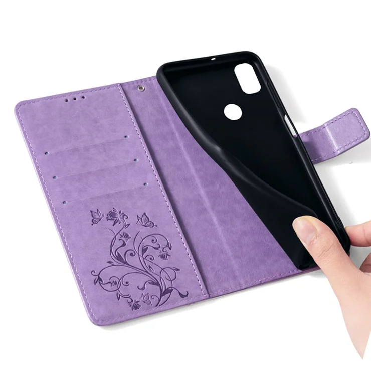 For Kyocera KY-51B Case Butterfly Flower PU Leather Magnetic Clasp Wallet Flip Phone Cover - Purple