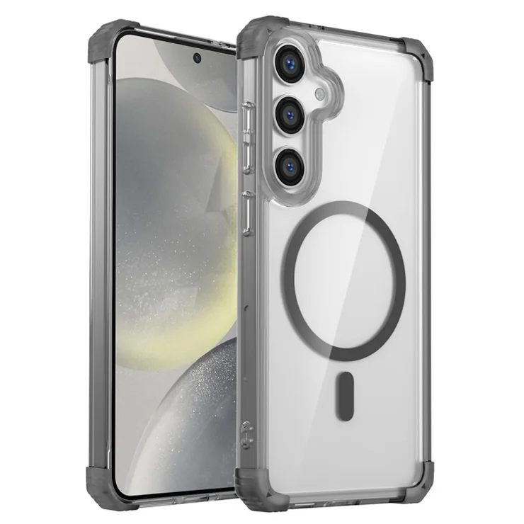 For Samsung Galaxy S24 Magnetic Phone Case Transaprent TPU+PC Hybrid Cover - Transparent Black