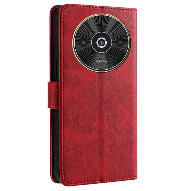 For Xiaomi Redmi A3 4G / Poco C61 4G Case Wallet PU Leather TPU Inner Shell Protective Phone Cover - Red
