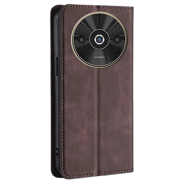 For Xiaomi Redmi A3 / Poco C61 4G Magnetic Case Leather Skin-Touch Feeling Phone Cover with Card Holder - Dark Brown