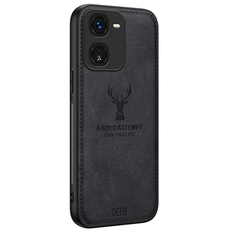 For vivo iQOO Z9x 5G Phone Case Cloth Texture Leather+PC+TPU Cover Deer Pattern - Black