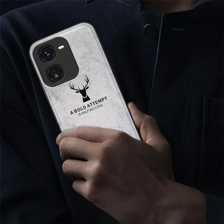 For vivo iQOO Z9x 5G Phone Case Cloth Texture Leather+PC+TPU Cover Deer Pattern - Grey