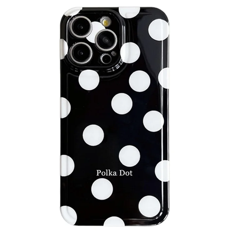 For iPhone 15 Pro Max Case Air Cushion IMD Polka Dot TPU Cell Phone Cover - Black