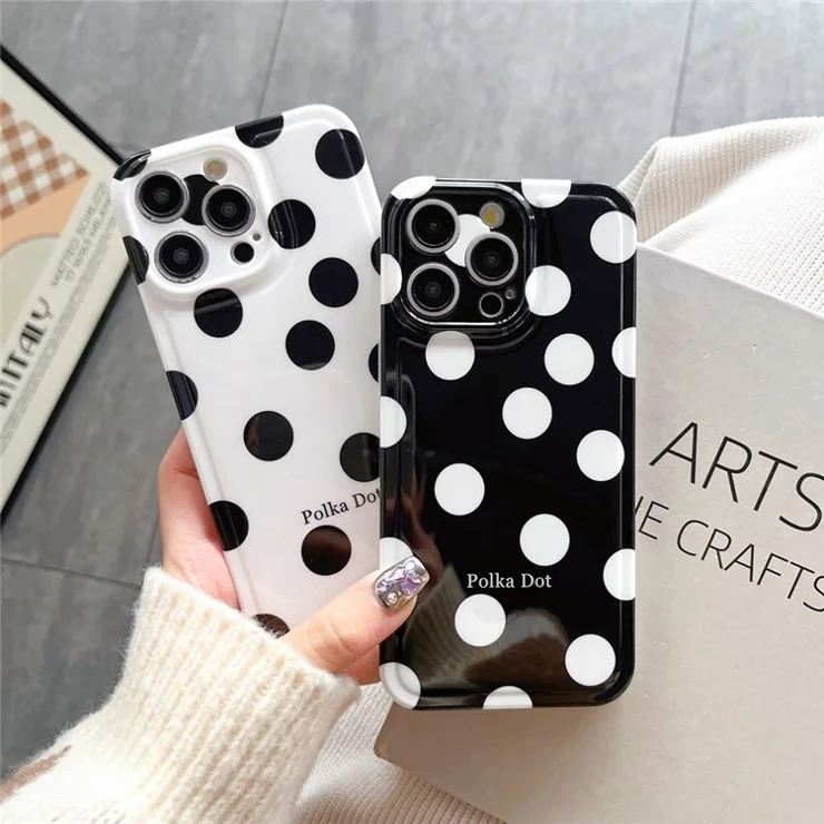 For iPhone 15 Pro Max Case Air Cushion IMD Polka Dot TPU Cell Phone Cover - Black