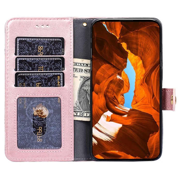 For Xiaomi Redmi A3 4G / Poco C61 4G Case PU Leather Phone Bag Zipper Pocket Wallet - Rose Gold