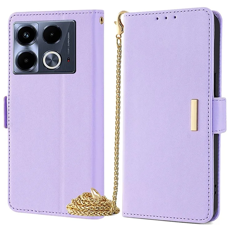 For Infinix Note 40 Case RFID Blocking Leather Magnetic Phone Cover with Shoulder Strap - Purple