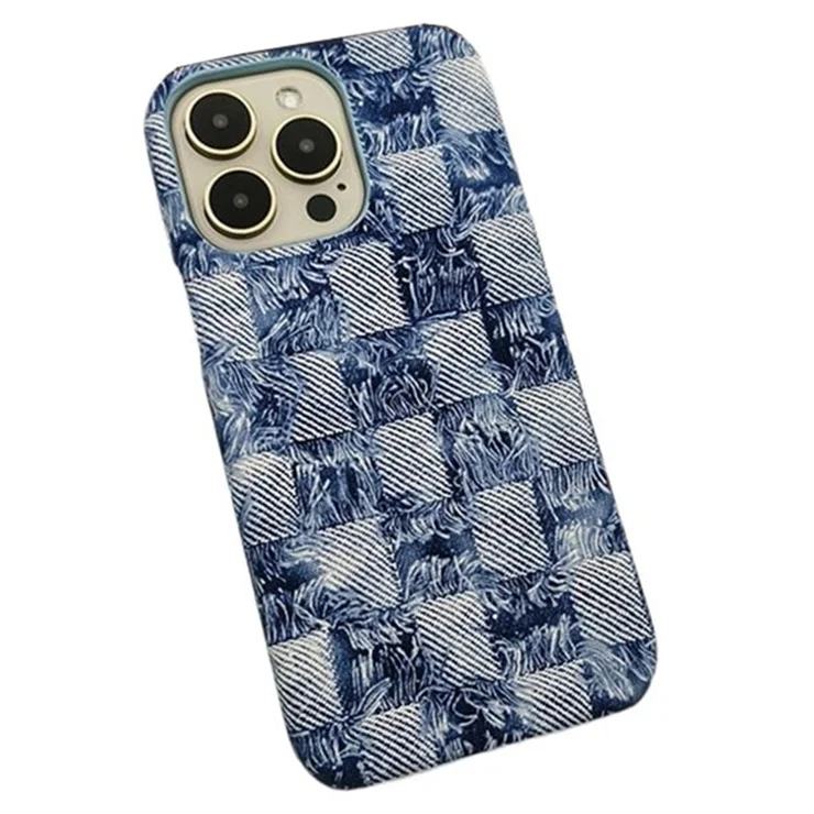 For iPhone 13 Pro Max Wholesale Phone Case Jeans Texture PU+PC Anti-scratch Phone Cover - Blue