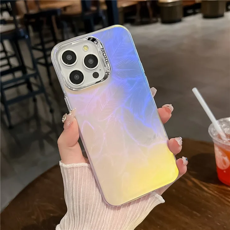 For iPhone 13 Pro Max Case Silicone+PC Cell Back Cover IMD Laser Texture Matte Phone Shell - AK1