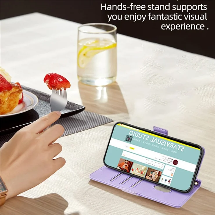 For Huawei Pura 70 Case PU Leather Wallet Stand Phone Cover with Crossbody Shoulder Strap - Purple
