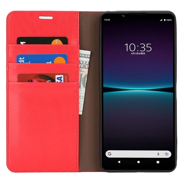 For Sony Xperia 1 VI Case Split Leather Wallet Card Slots Phone Cover Crazy Horse Texture - Red
