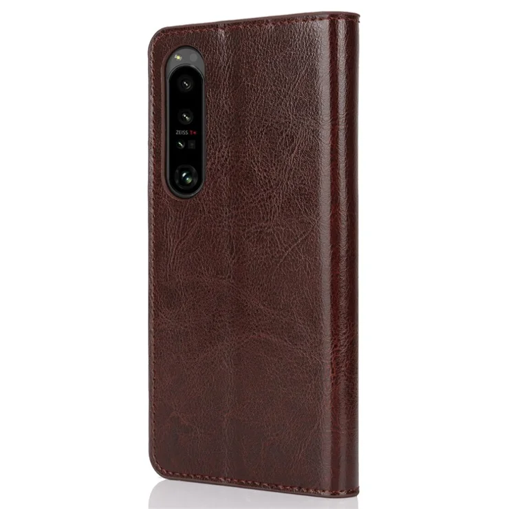 For Sony Xperia 1 VI Case Split Leather Wallet Card Slots Phone Cover Crazy Horse Texture - Dark Brown
