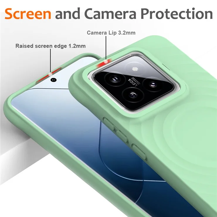 For Xiaomi 14 Pro Magnetic Phone Case with Strap Ripple Texture Liquid Silicone Cover - Green