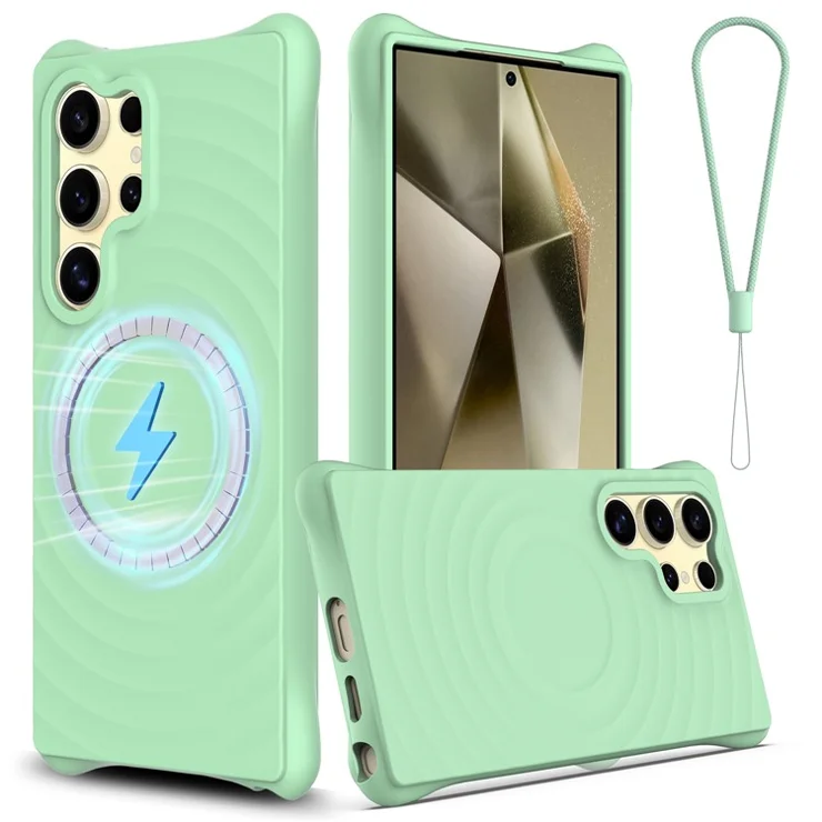 For Samsung Galaxy S24 Ultra Magnetic Case Ripple Texture Anti-drop Liquid Silicone Phone Cover - Green