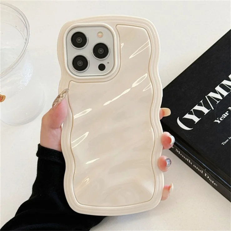 For iPhone 15 Pro Case Water Ripple TPU Anti-Scratch Phone Cover - White