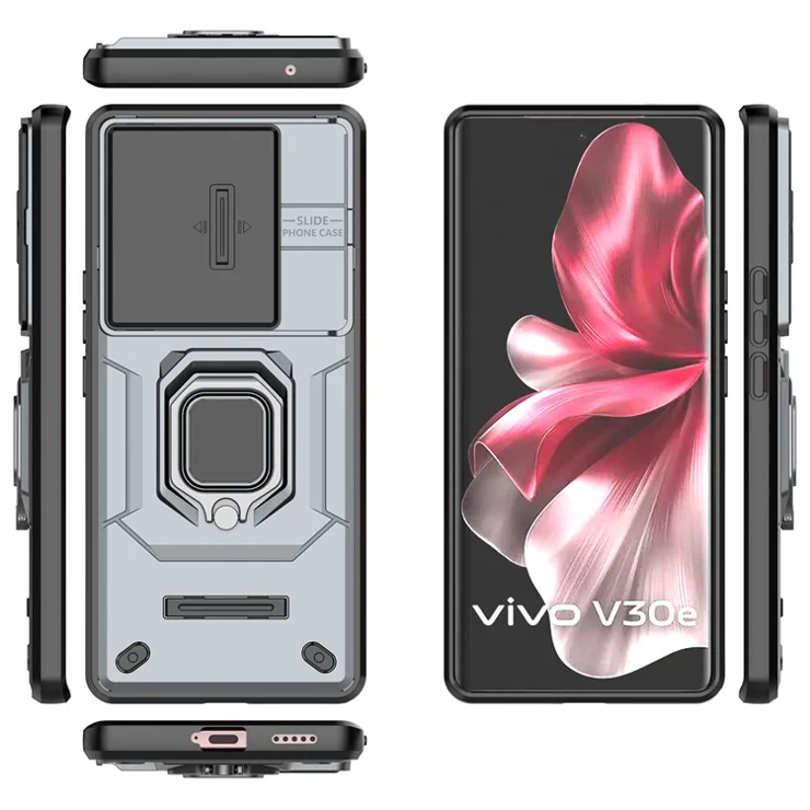 For vivo V30e 5G Wholesale Phone Case PC+TPU Kickstand Phone Cover with Lens Lid - Grey