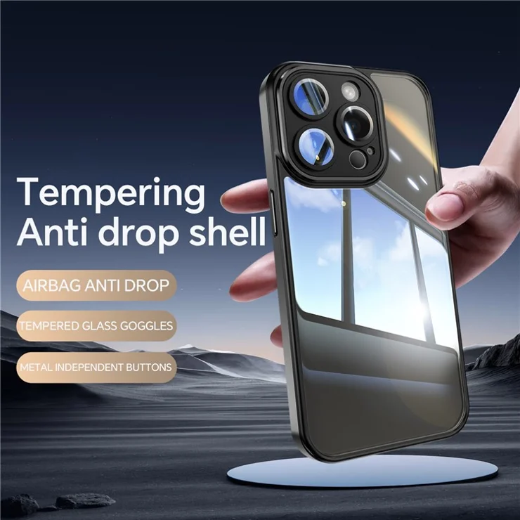 For iPhone 13 Pro Max Case Acrylic+TPU Phone Cover Metal Lens Frame Phone Protective Shell - Black