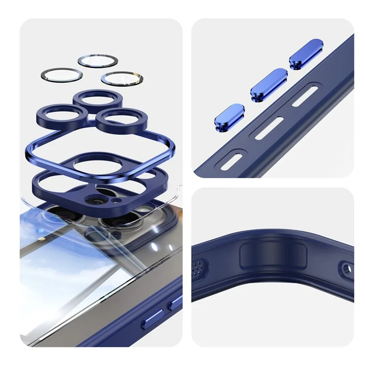 For iPhone 13 Pro Max Case Acrylic+TPU Phone Cover Metal Lens Frame Phone Protective Shell - Dark Blue