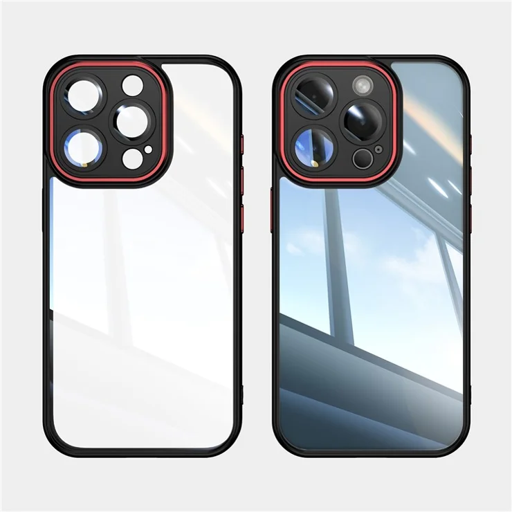 For iPhone 12 Pro Max Camera Protection Metal Buttons TPU + Acrylic Drop Proof Phone Cover - Black / Red