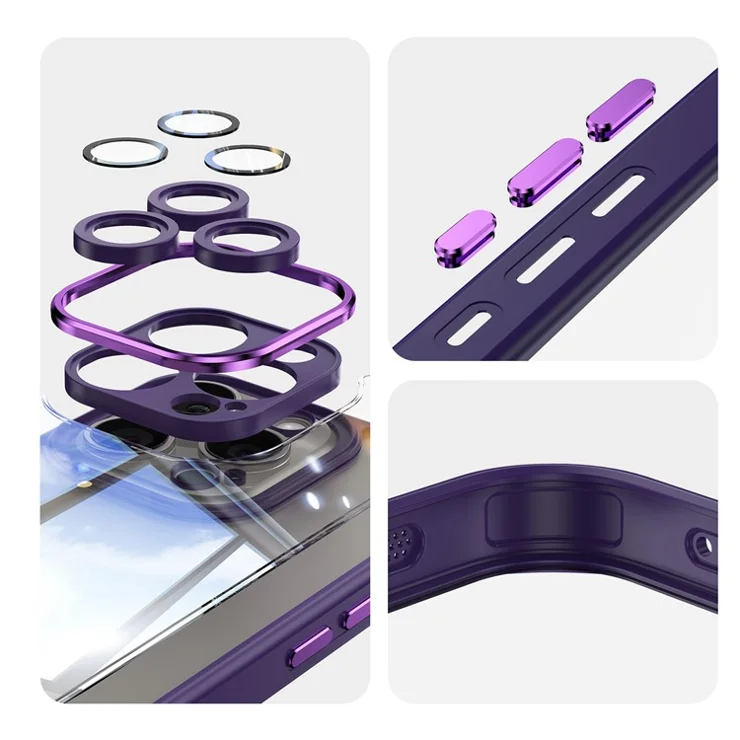 For iPhone 12 Pro Max Camera Protection Metal Buttons TPU + Acrylic Drop Proof Phone Cover - Dark Purple