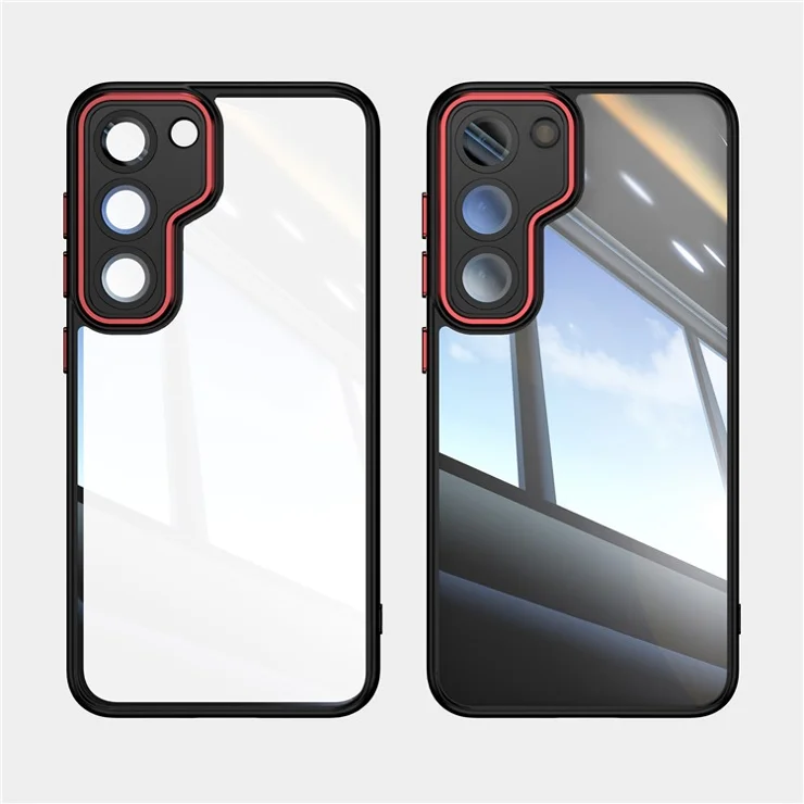 For Samsung Galaxy S23+ Case TPU + Acrylic Phone Cover with Metal Buttons - Black+Red