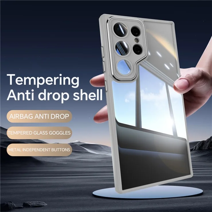 For Samsung Galaxy S23 Ultra Case Drop-Proof TPU + Acrylic Phone Cover Integrated Lens Film - Grey
