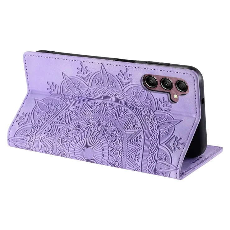 Style-010 For Samsung Galaxy M55 5G / C55 5G / F55 5G Leather Case Imprinted Magnetic Auto Closing Cell Phone Cover - Purple