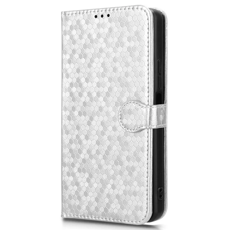 For vivo V30e 5G Case Shockproof Dot Imprinted PU Leather Flip Phone Wallet Cover - Silver