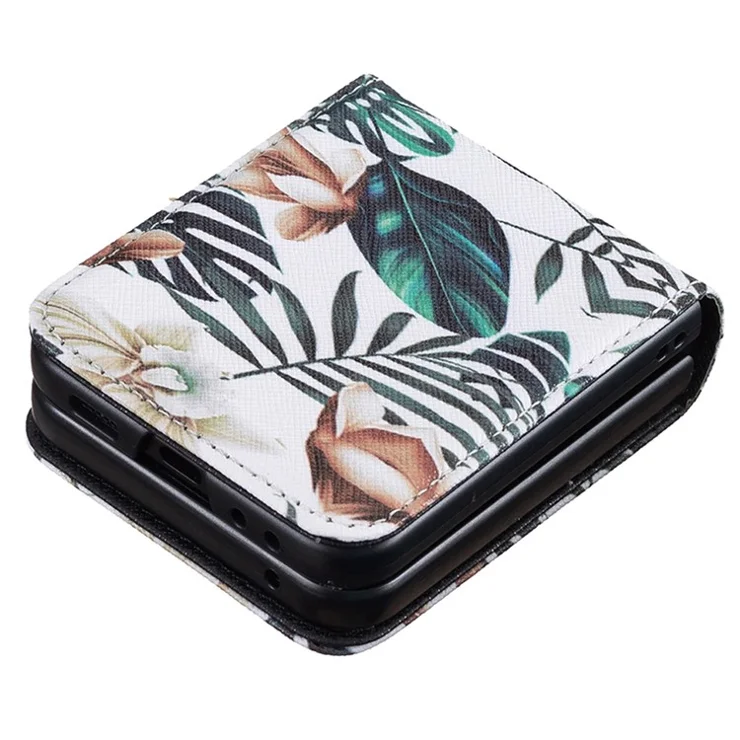 For Samsung Galaxy Z Flip6 5G / Z Flip5 5G Case Pattern Print PU Leather Phone Shell - Leaves and Flowers