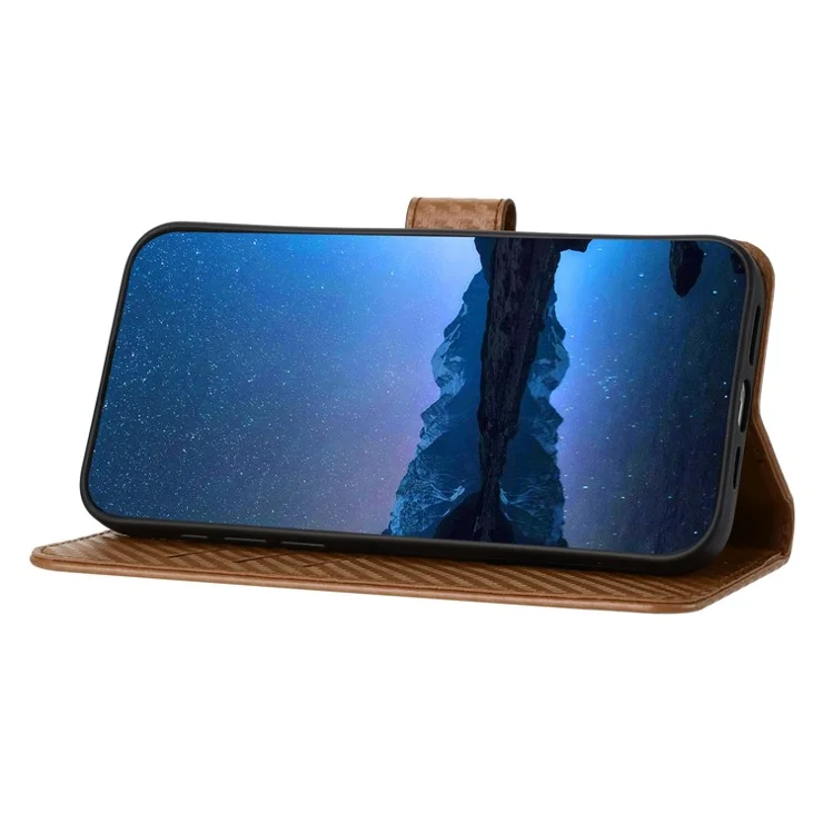 YX0070 For Motorola Moto G Play (2024) 4G Case Carbon Fiber Texture Leather Phone Stand Cover - Coffee