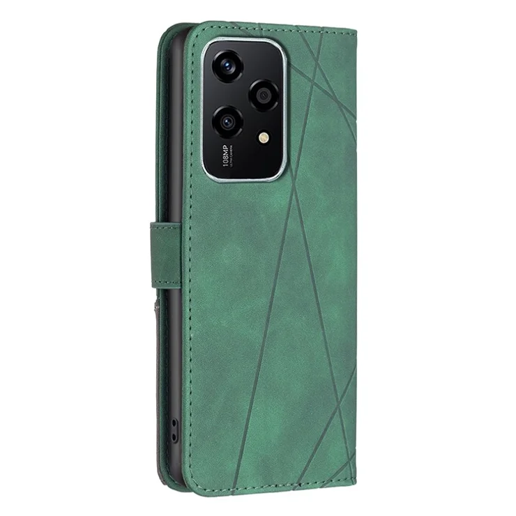 BINFEN COLOR For Honor 200 Lite Phone Cases Wallet Stand Geometry Imprinted Leather Cover - Green