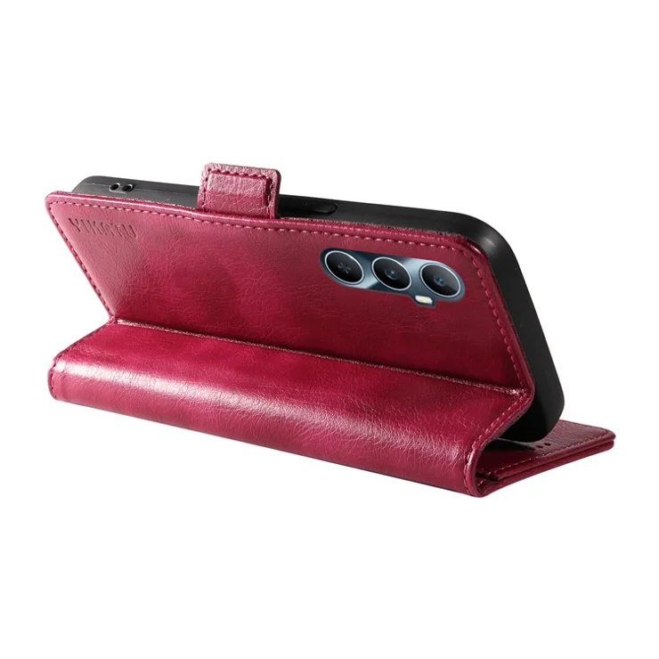 YIKATU YK-007 For Realme C65 4G Case PU Leather Litchi Grain Wallet Phone Cover Side Magnetic Clasps - Wine Red