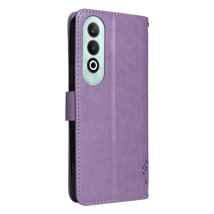 For OnePlus Nord CE4 5G Phone Case with Stand Cat Tree Pattern Leather Wallet Mobile Cover - Light Purple