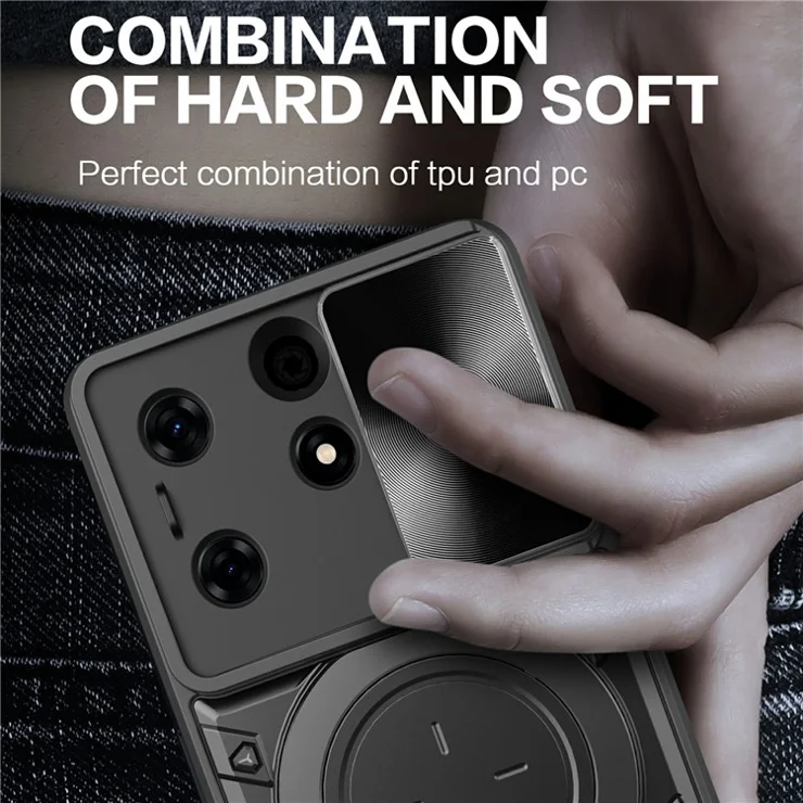 For TECNO Spark 10 Pro Case TPU+PC Hybrid Phone Cover with Kickstand / Lens Lid - Red