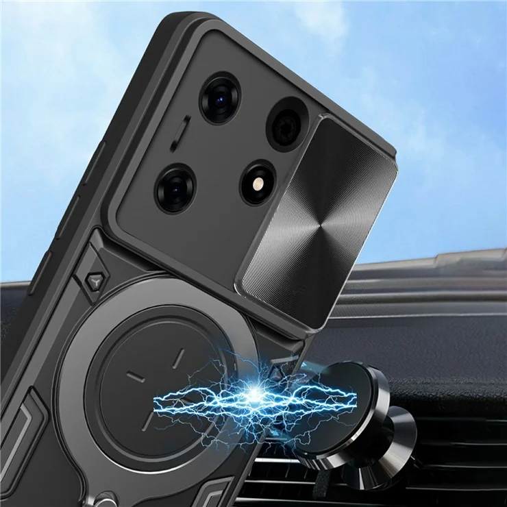 For TECNO Spark 10 Pro Case TPU+PC Hybrid Phone Cover with Kickstand / Lens Lid - Red