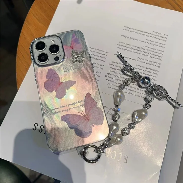 For iPhone 15 Pro Case Stylish Butterfly Pattern TPU+PC Phone Back Cover - Pink