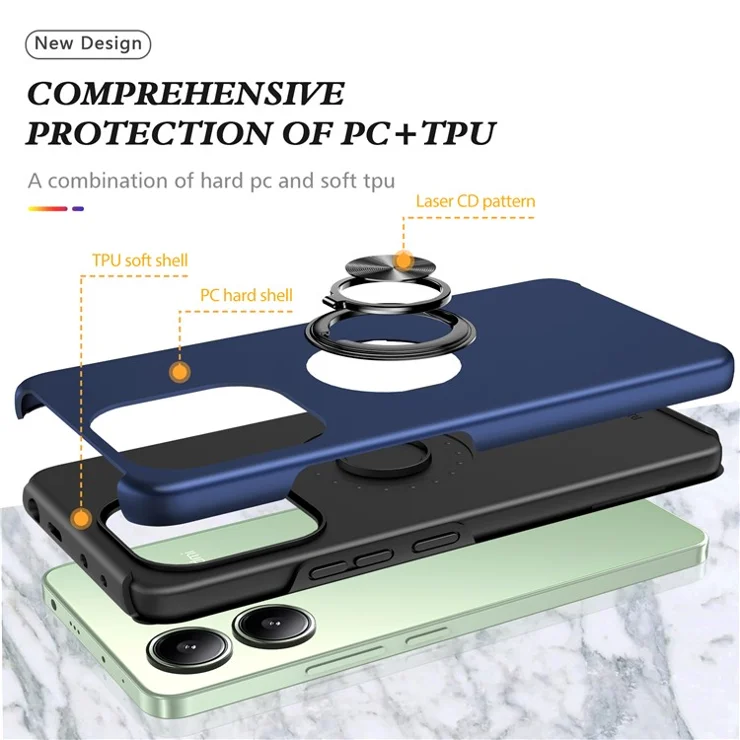 For Xiaomi Redmi Note 13 4G Case Anti-Drop PC+TPU Protective Cover with Rotary Kickstand - Blue