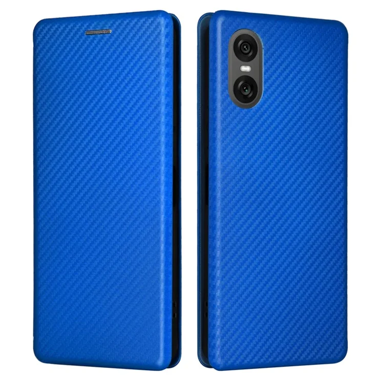 For Sony Xperia 10 VI Case with Card Holder Carbon Fiber Texture Leather Phone Cover - Blue
