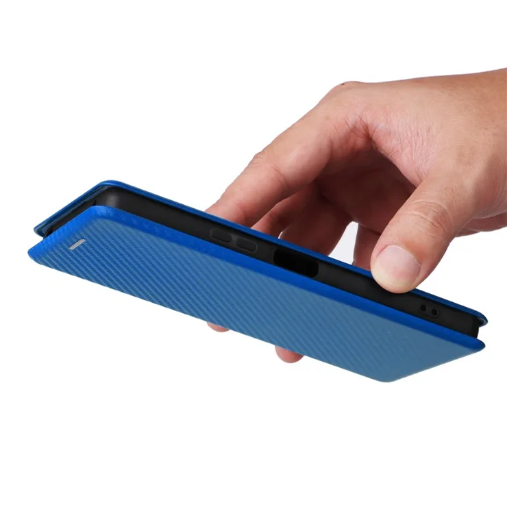 For Sony Xperia 10 VI Case with Card Holder Carbon Fiber Texture Leather Phone Cover - Blue