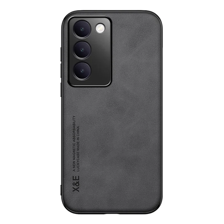 X&E For vivo Y100 5G (Indonesia) / V40 SE 5G / T3 5G / Y200e 5G / V30 Lite 4G Case Leather Back Cover Support Magnetic Car Mount - Dark Grey