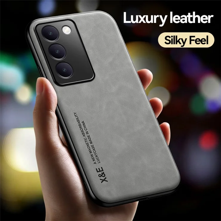 X&E For vivo Y100 5G (Indonesia) / V40 SE 5G / T3 5G / Y200e 5G / V30 Lite 4G Case Leather Back Cover Support Magnetic Car Mount - Dark Grey
