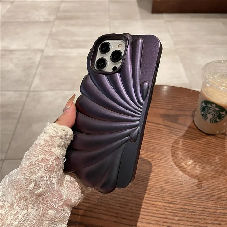 For iPhone 14 Pro Case Seashell Shape Color Change Soft TPU Phone Cover - Purple
