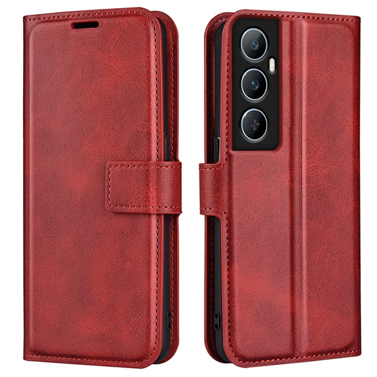 For Realme C65 4G Wallet Case Square Magnetic Clasp Leather Phone Cover - Red