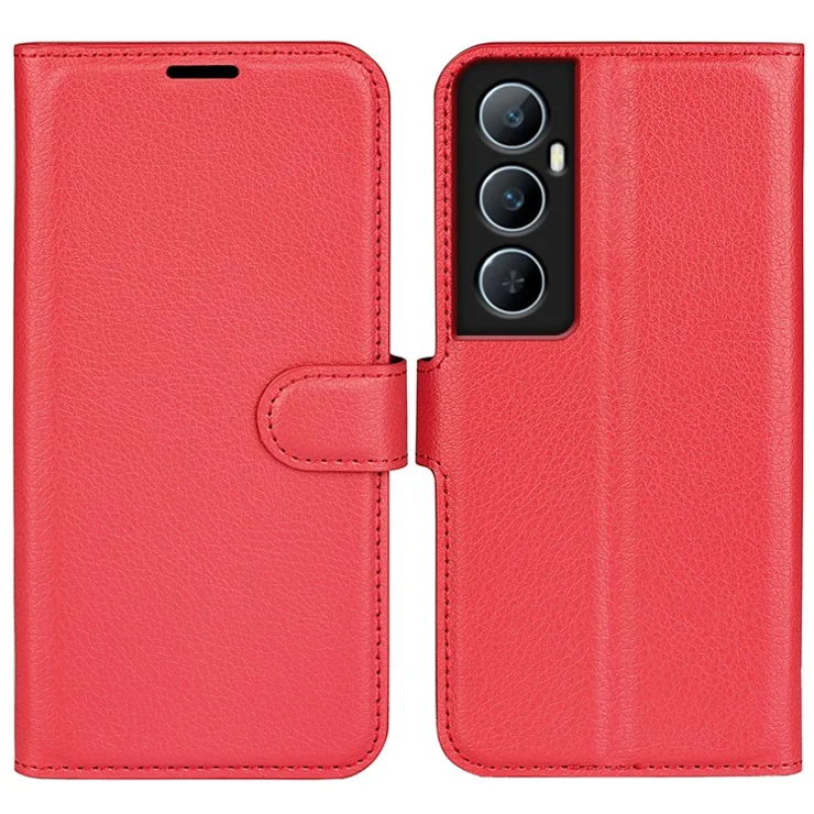 For Realme C65 4G Wallet Phone Case Litchi Texture Leather Flip Cover - Red