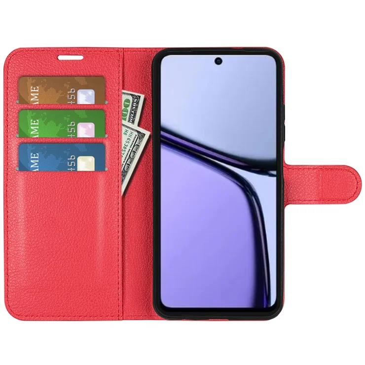 For Realme C65 4G Wallet Phone Case Litchi Texture Leather Flip Cover - Red