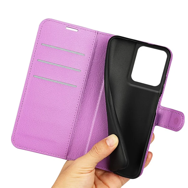 For Motorola Edge 50 Pro 5G Case Litchi Texture Stand Wallet Phone Leather Cover - Purple